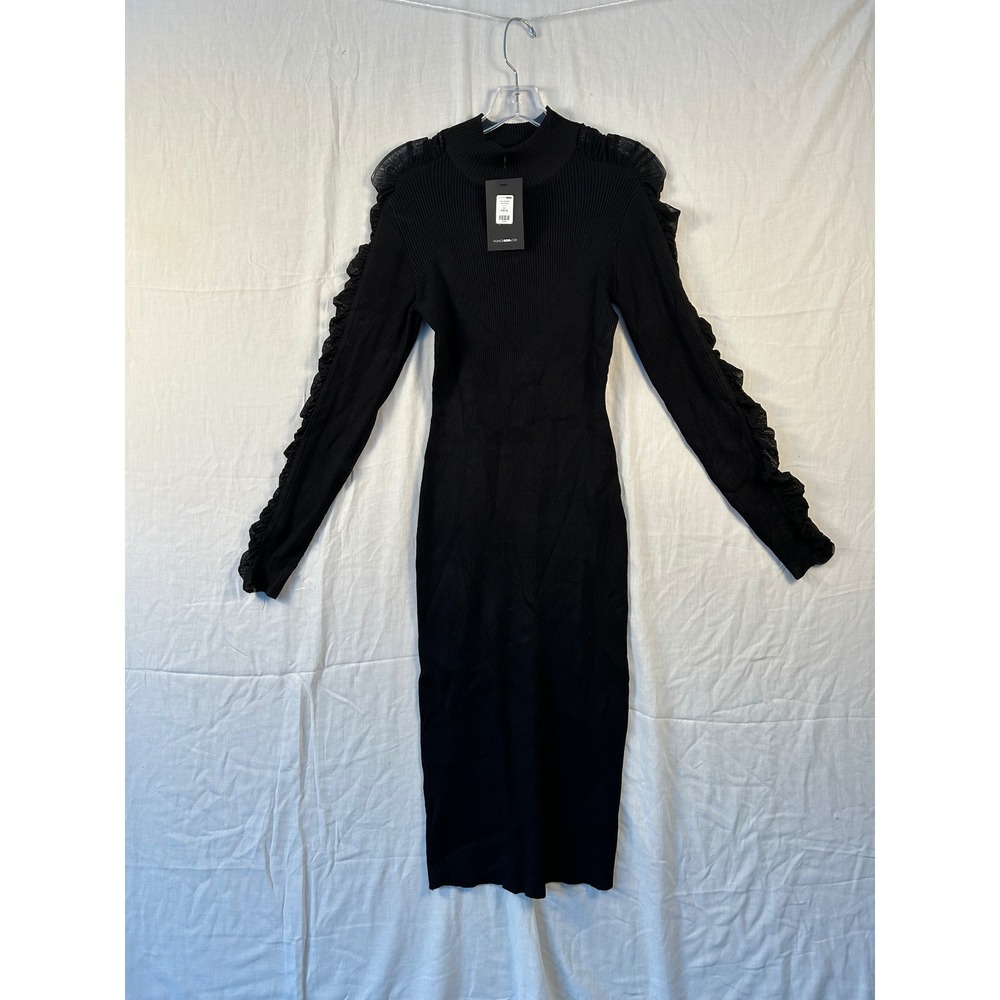 Fashion Nova Laura Sweater Midi Dress Black Ribbed Mock Neck Mesh XL NWT #2267